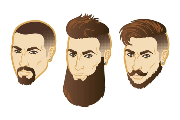 Ensemble d'hommes vecteurs visage tête de hipster avec des coupes de cheveux. Pour avatars, emblèmes et icônes, étiquettes — Image vectorielle