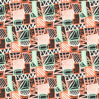 Kızlar, erkekler ve giysiler için soyut, kusursuz vektör deseni. Noktalı yaratıcı arka plan, geometrik figürler tekstil ve kumaş için komik duvar kağıtları. Moda tarzı. Renkli parlak