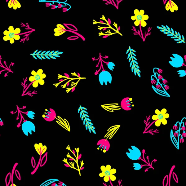 Ręcznie rysowane wzór letnie kwiaty i zioła vintage Jarzębina kwiatowy elementy. Niebieski żółty, biały — Wektor stockowy