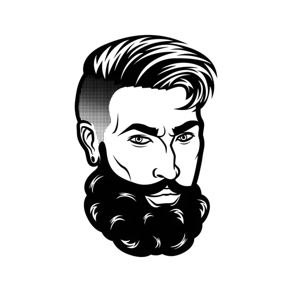 Los hombres con barba vectorial se enfrentan a la cabeza hipster con cortes de pelo, bigotes y barbas. Para siluetas o avatares, emblemas e iconos, etiquetas — Archivo Imágenes Vectoriales