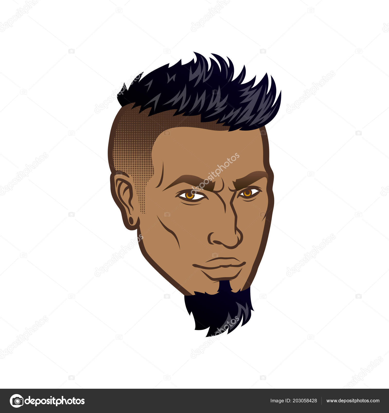 Vector Bearded Men Face With Dark Skin Profile Hipster Head