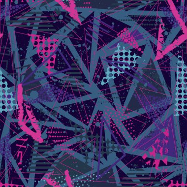 Kızlar, erkekler ve giysiler için soyut, kusursuz vektör deseni. Noktalı yaratıcı arka plan, geometrik figürler tekstil ve kumaş için komik duvar kağıtları. Moda tarzı. Renkli parlak
