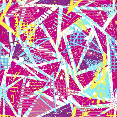 Kızlar, erkekler ve giysiler için soyut, kusursuz vektör deseni. Noktalı yaratıcı arka plan, geometrik figürler tekstil ve kumaş için komik duvar kağıtları. Moda tarzı. Renkli parlak
