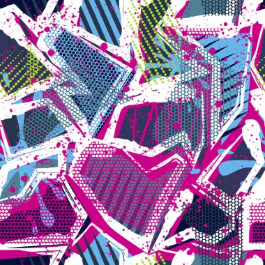 Kızlar, erkekler ve giysiler için soyut, kusursuz vektör deseni. Noktalı yaratıcı arka plan, geometrik figürler tekstil ve kumaş için komik duvar kağıtları. Moda tarzı. Renkli parlak
