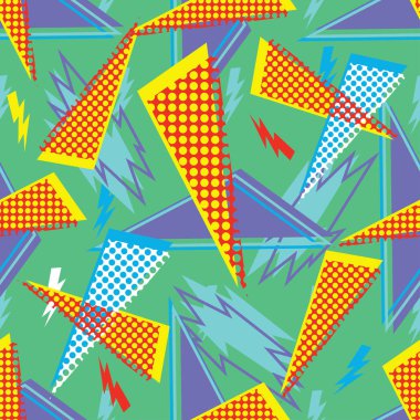 Kızlar, erkekler için giyim için soyut sorunsuz vektör desen. Üçgen, Tekstil ve kumaş için geometrik figürler komik duvar kağıdı ile yaratıcı arka plan. Moda stil. Renkli parlak