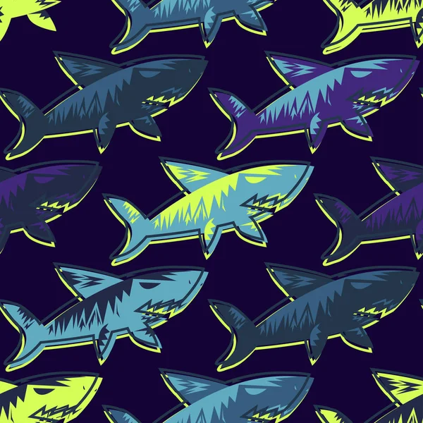 Abstract seamless vector underwater pattern for girls, boys, clothes. Creative background with sharks. Funny wallpaper for textile and fabric. Fashion style. Colorful bright — Stock Vector