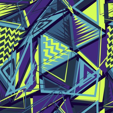 Kızlar, erkekler için giyim için soyut sorunsuz vektör desen. Yaratıcı arka plan ile dots, geometrik figürler üçgen. Tekstil ve kumaş için komik duvar kağıdı. Moda stil. Renkli parlak