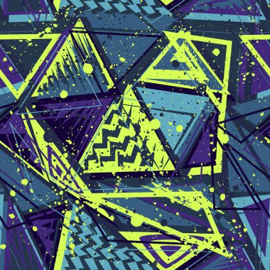 Kızlar, erkekler için giyim için soyut sorunsuz vektör desen. Yaratıcı arka plan ile dots, geometrik figürler üçgen. Tekstil ve kumaş için komik duvar kağıdı. Moda stil. Renkli parlak