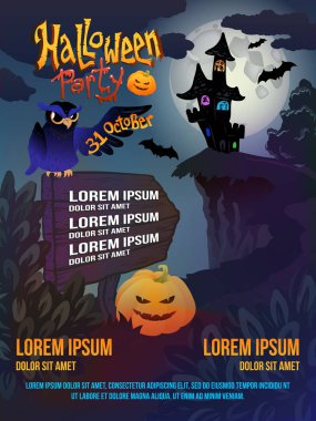 Cadılar Bayramı partisi poster ile kabak koyu mezarlığı arka