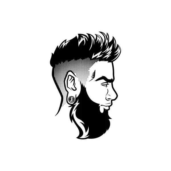 Vector hombres barbudos cara perfil cabeza hipster con cortes de pelo, bigotes y barbas. Para siluetas o avatares, emblemas e iconos, etiquetas — Archivo Imágenes Vectoriales