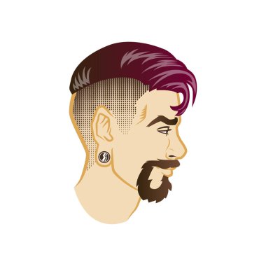 Vektör erkekler yüz profili hipster kafa saç kesimi, bıyık ve sakal sakallı. Silüetler veya avatarlar, amblem ve simgeler, Etiketler için