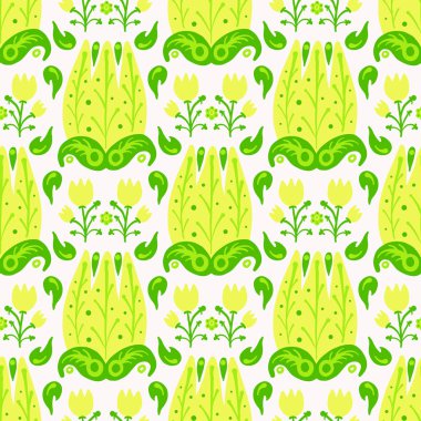 El yaz çiçek ve otlar vintage Hohloma çiçek elemanları ile çizilmiş desen. Beyaz mavi sarı