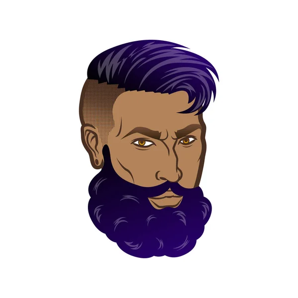 Vector barbudo cara de los hombres con el perfil de piel oscura cabeza hipster con cortes de pelo, bigotes y barbas. Para siluetas o avatares, emblemas e iconos, etiquetas — Archivo Imágenes Vectoriales