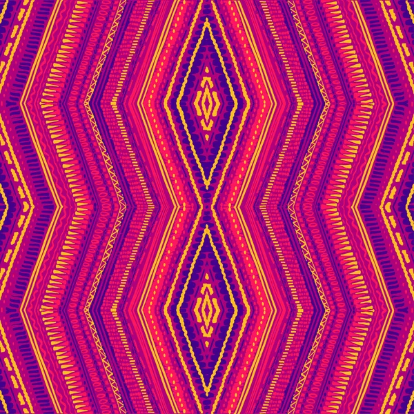 Abstracto patrón de tela artesanal estilo Ikat y boho. Diseño étnico tradicional para ropa y fondo textil, alfombra o papel pintado — Vector de stock