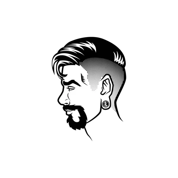 Vector bearded men face profile hipster head with haircuts, mustaches and beards. For Silhouettes or avatars, emblems and icons, labels — Stock Vector