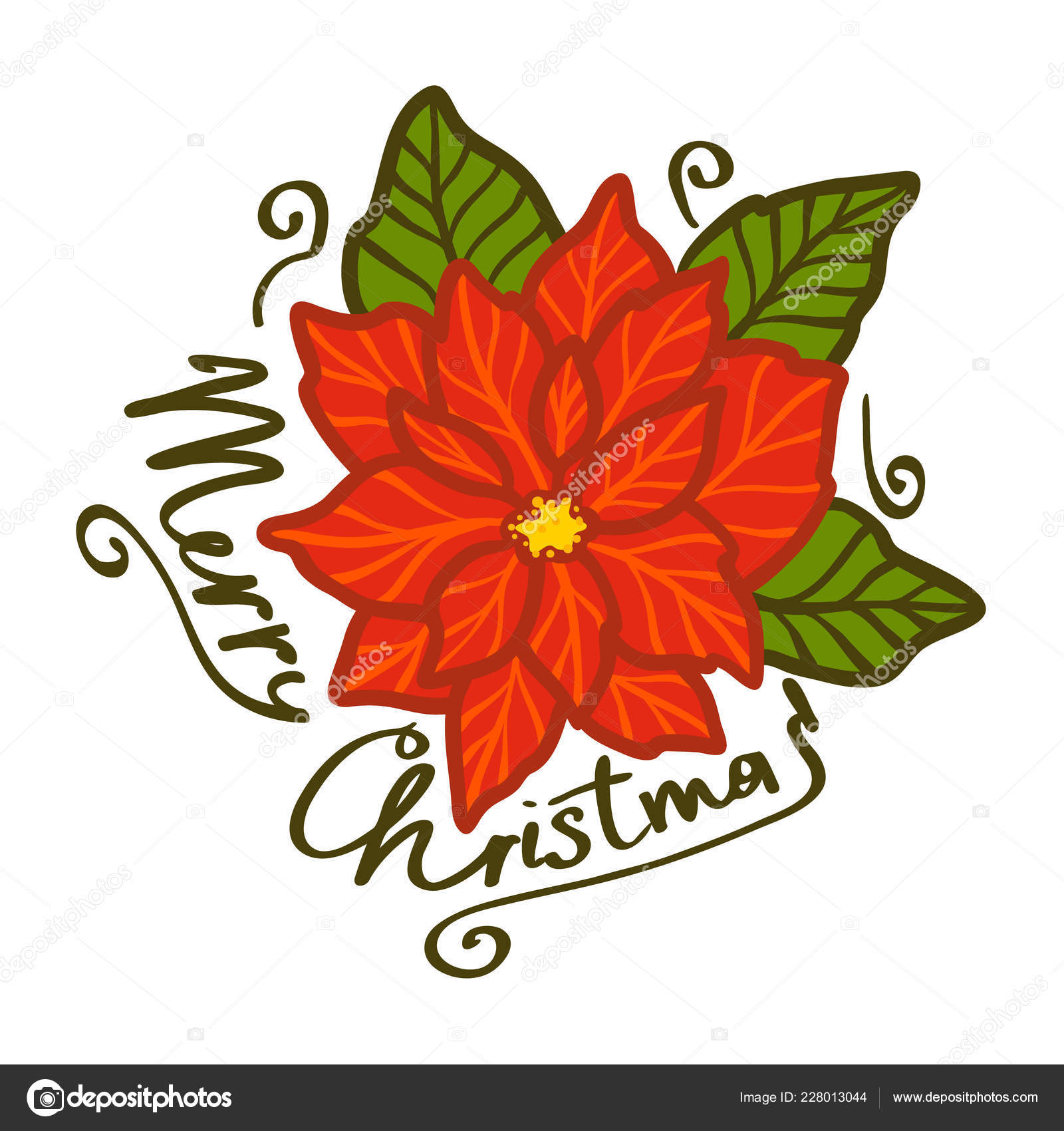 Lettering Testo Di Buon Natale Con Emblema Rosso Stella Di