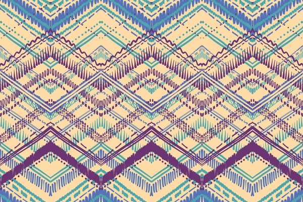 Abstrato padrão de tecido artesanal estilo Ikat e boho. Design étnico tradicional para roupas e fundo têxtil, tapete ou papel de parede — Vetor de Stock