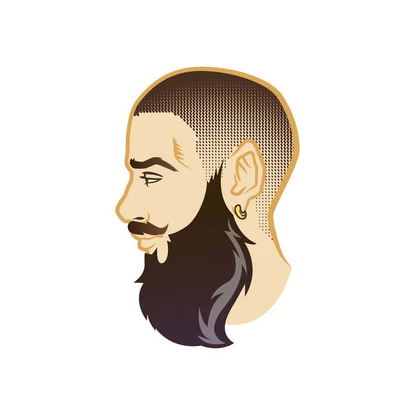 Vektor bärtige Männer Gesicht Profil Hipster Kopf mit Frisuren, Schnurrbärte und Bärte. für Silhouetten oder Avatare, Embleme und Ikonen, Etiketten — Stockvektor