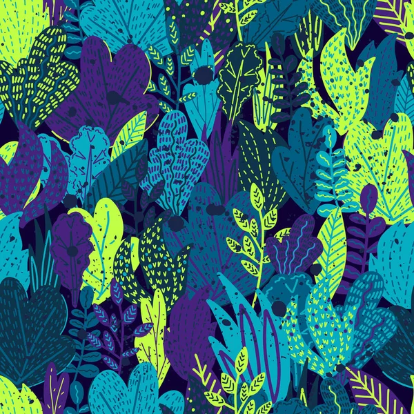 Vector colorful Hand drawn stylized floral tropical seamless pattern for girls, boys, clothes. Funny wallpaper for textile and fabric. Fashion style. Colorful bright — Stock Vector