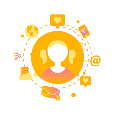 Avatar, düz stil kafasına değişik saç modelleri kadınlarla. Vektör çizim daire. Gradyan stilini işadamları