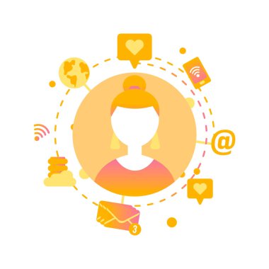 Avatar, düz stil kafasına değişik saç modelleri kadınlarla. Vektör çizim daire. Gradyan stilini işadamları