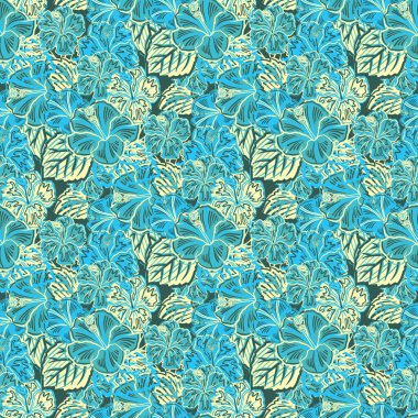 El ile Dikişsiz desen vektör çizim hibiscus pembe çiçek çizilmiş