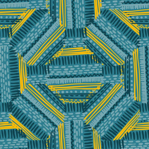 Abstrato padrão de tecido artesanal estilo Ikat e boho. Design étnico tradicional para roupas e fundo têxtil, tapete ou papel de parede — Vetor de Stock