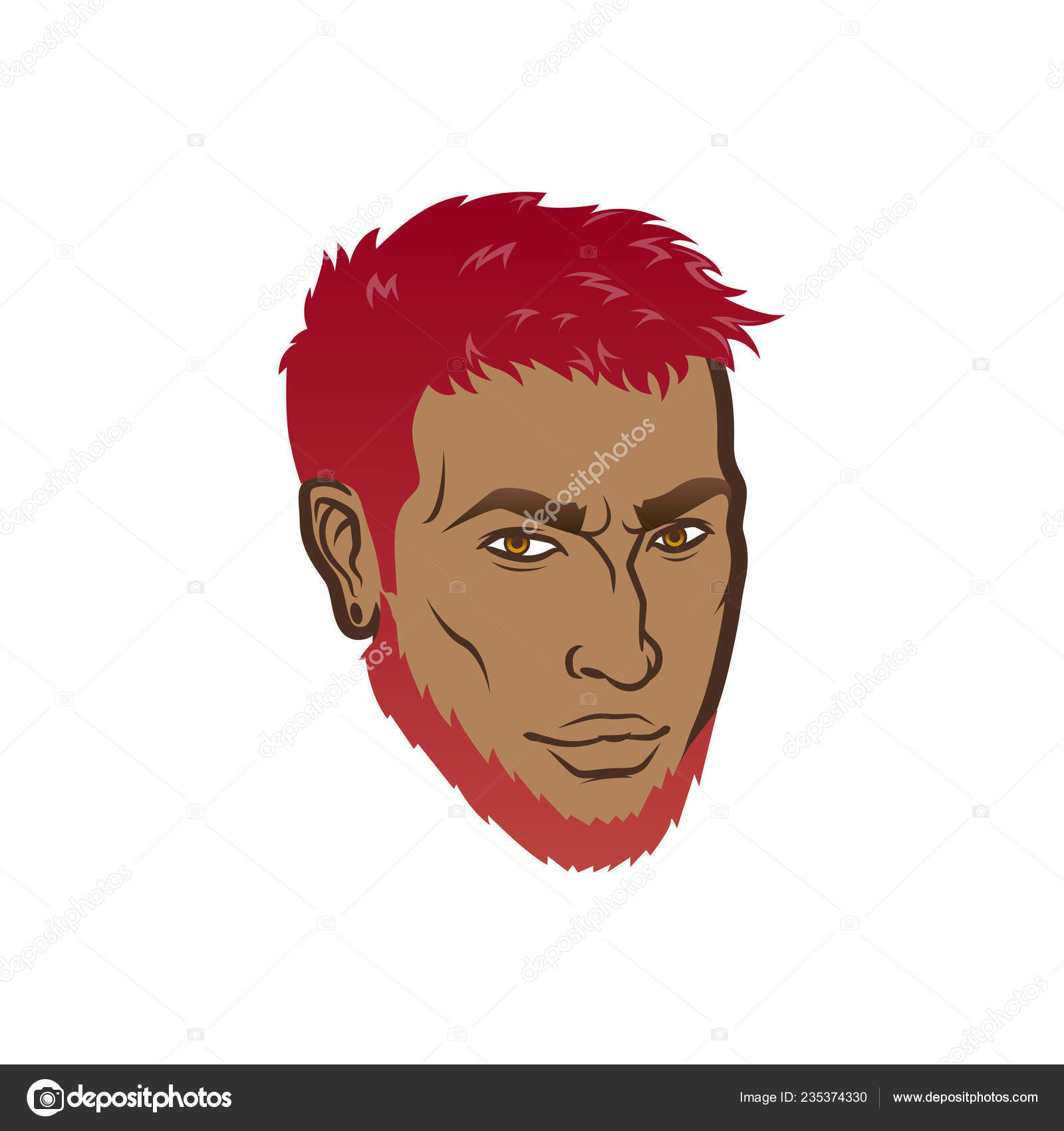 Vector Bearded Men Face With Dark Skin Profile Hipster Head