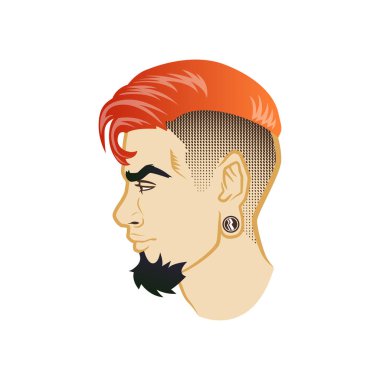 Vektör erkekler yüz profili hipster kafa saç kesimi, bıyık ve sakal sakallı. Silüetler veya avatarlar, amblem ve simgeler, Etiketler için