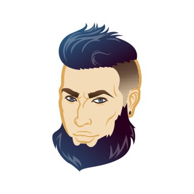 Vektör erkekler yüz profili hipster kafa saç kesimi, bıyık ve sakal sakallı. Silüetler veya avatarlar, amblem ve simgeler, Etiketler için