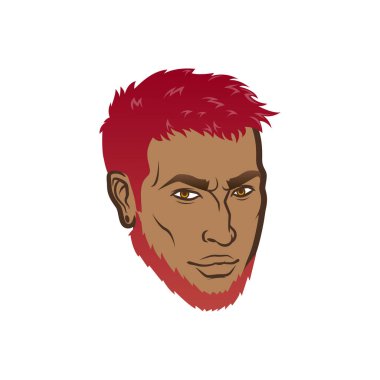Vektör erkek yüzü koyu tenli profil hipster kafa saç kesimi, bıyık ve sakal ile sakallı. Silüetler veya avatarlar, amblem ve simgeler, Etiketler için