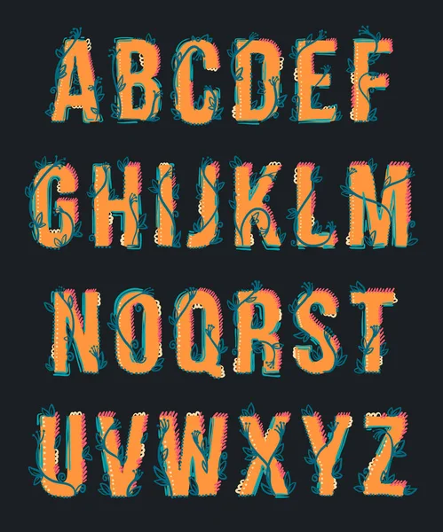 Цветочный шрифт с цветами. алфавит, набор букв, векторный дизайн — стоковый вектор