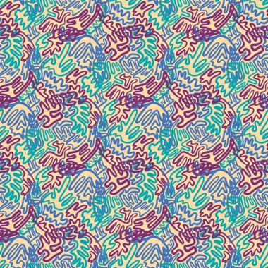 Soyut doodle ve boho tarzı el sanatları kumaş deseni için kızlar, erkekler için giysi. Giyim ve tekstil arka plan, halı veya duvar kağıdı için geleneksel etnik tasarım. Moda stil. Renkli parlak