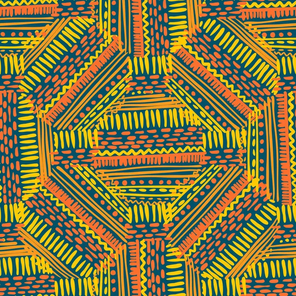 Modèle abstrait de tissu artisanal de style Ikat et boho. Design ethnique traditionnel pour vêtements et fond textile, tapis ou papier peint — Image vectorielle