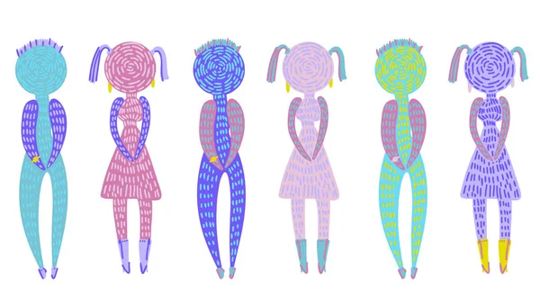 Τουαλέτα είδωλα αρσενικό και θηλυκό με διαφορετικά χρώματα σε handdrawn boho στυλ. Εικονογράφηση διάνυσμα παιδιά Wc — Διανυσματικό Αρχείο