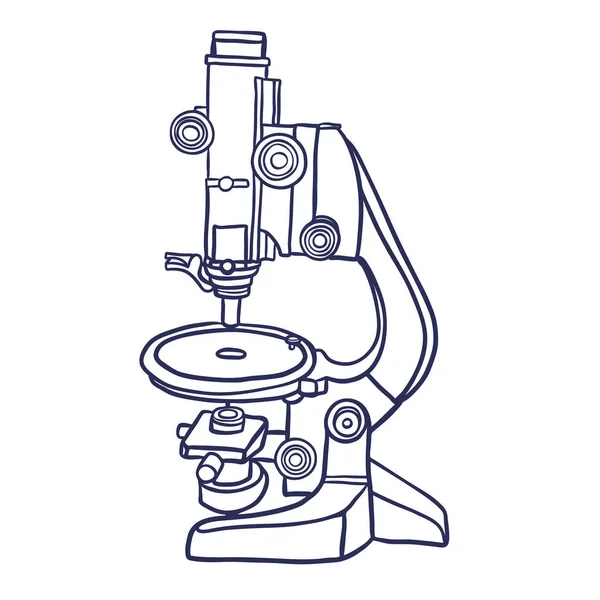 Mikroskop simgesi. El kontür hat illüstrasyon mikroskop vektör simgesi web tasarımı için çekilmiş. Beyaz arka planda Isoleted — Stok Vektör