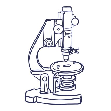 Mikroskop simgesi. El kontür hat illüstrasyon mikroskop vektör simgesi web tasarımı için çekilmiş. Beyaz arka planda Isoleted