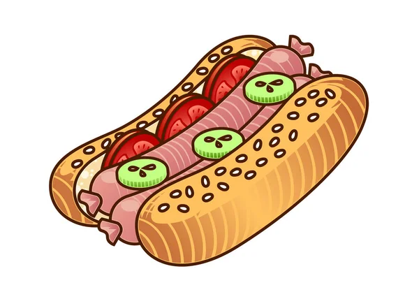 Hot Dog food icon. Cartoon hand draw illustration of Hot Dog isoleted on white. Fast food element for web design, menu, game — Stock Vector