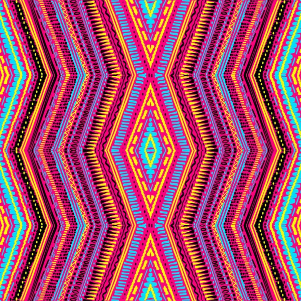 Abstracto patrón de tela artesanal estilo Ikat y boho. Diseño étnico tradicional para ropa y fondo textil, alfombra o papel pintado — Vector de stock