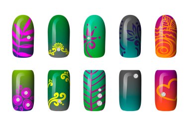 renkli boyalı neon tırnak çıkartmaları ayarlayın. Sanat manikür. tırnak cilası. Beyaz bir arka plan üzerinde izole