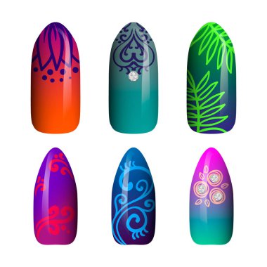 renkli boyalı neon tırnak çıkartmaları ayarlayın. Sanat manikür. tırnak cilası. Beyaz bir arka plan üzerinde izole