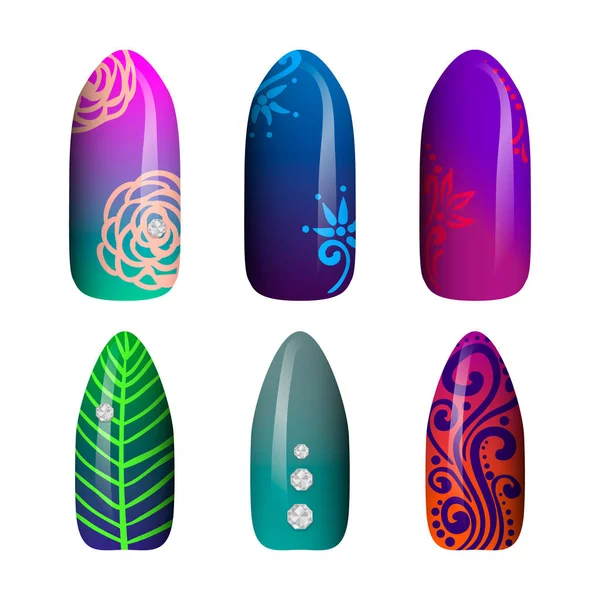 Set of colored painted neon nail stickers. manicure art. nail polish. isolated on a white background — Stock Vector