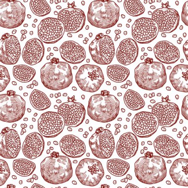 el sorunsuz vektör desen ile nar tohumları ile çekilmiş kız, erkek, giyim için. Doodle sağlıklı gıda Funny duvar kağıdı Tekstil ve kumaş ile yaratıcı arka plan. Moda stil