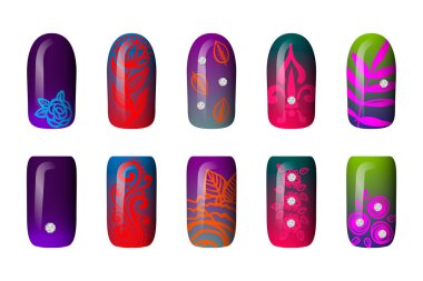 renkli boyalı neon tırnak çıkartmaları ayarlayın. Sanat manikür. tırnak cilası. Beyaz bir arka plan üzerinde izole