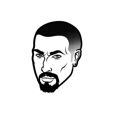 Vektör erkekler yüz hipster kafa saç kesimi, bıyık ve sakal sakallı. Silüetler veya avatarlar, amblem ve simgeler, Etiketler için