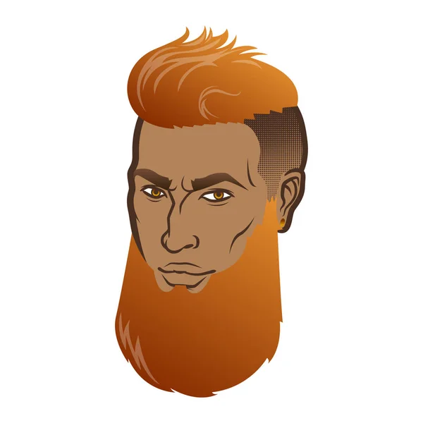 Maschi barbuti vettoriali faccia con pelle scura profilo hipster testa con tagli di capelli, baffi e barba. Per sagome o avatar, emblemi e icone, etichette — Vettoriale Stock