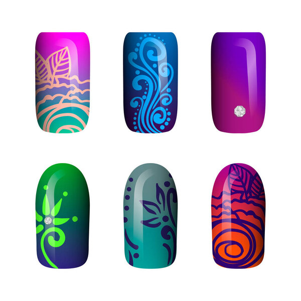 set of colored painted neon nail stickers. manicure art. nail polish. isolated on a white background