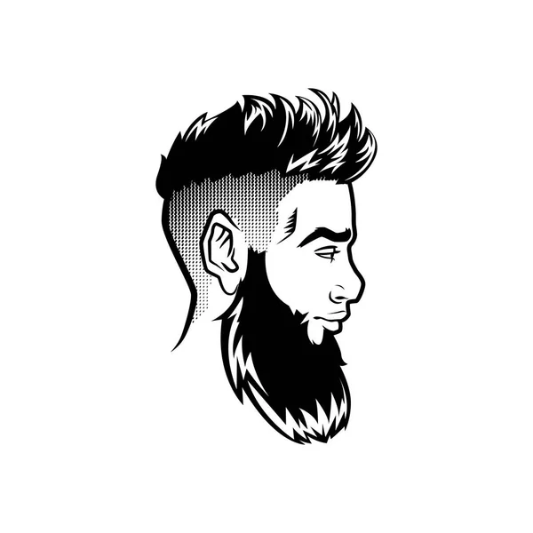 Vector hombres barbudos cara perfil cabeza hipster con cortes de pelo, bigotes y barbas. Para siluetas o avatares, emblemas e iconos, etiquetas — Archivo Imágenes Vectoriales