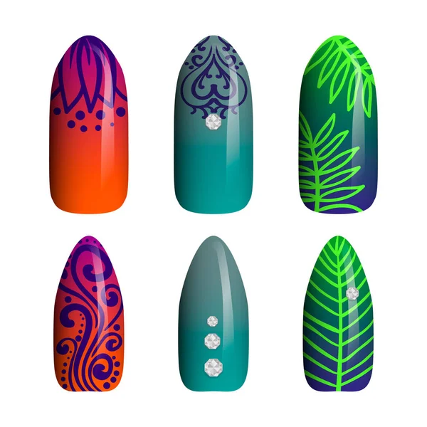 Set of colored painted neon nail stickers. manicure art. nail polish. isolated on a white background — Stock Vector