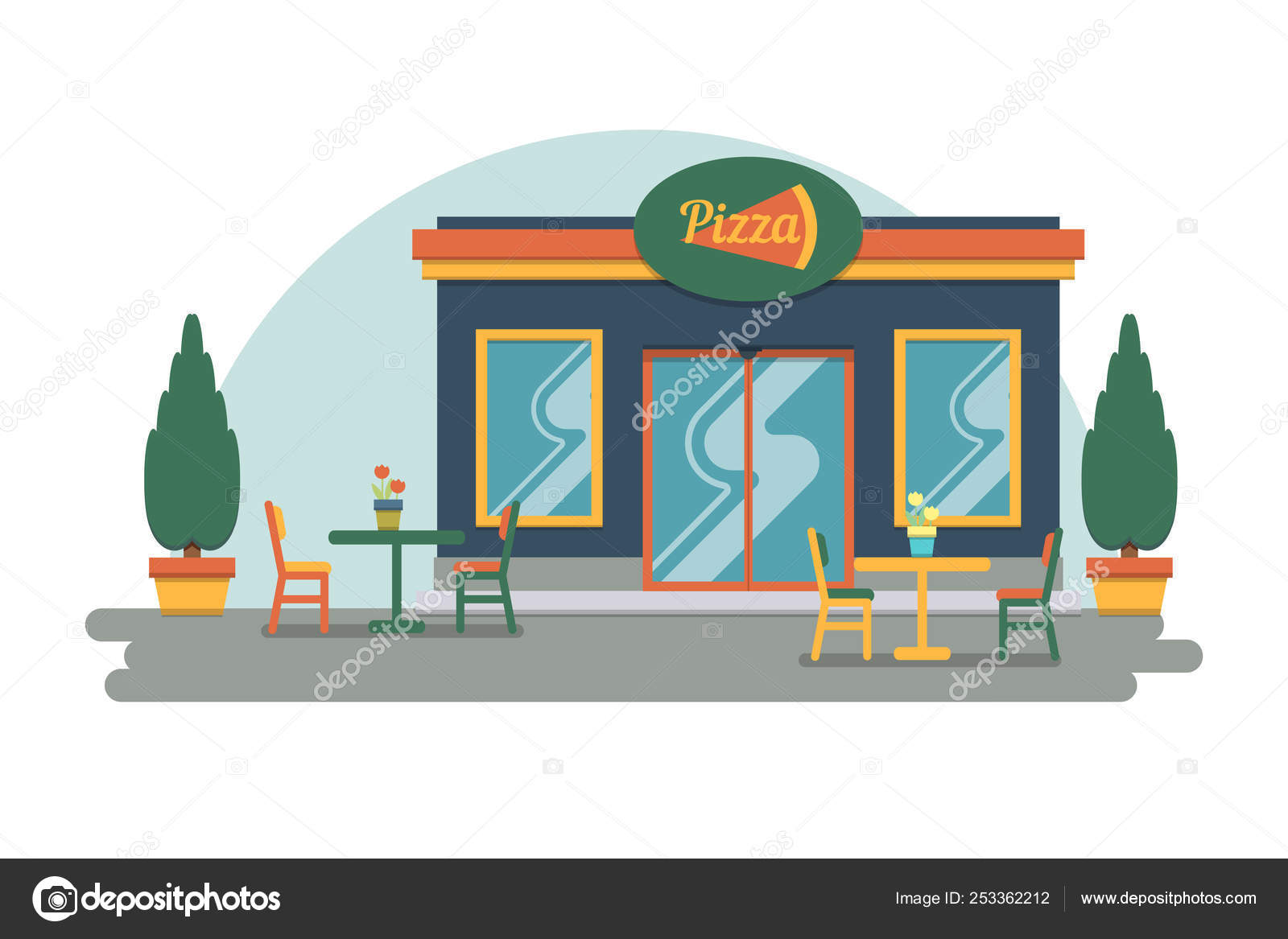 Lovely Flat Design Italian Food Restaurant Cartoon Pizzeria
